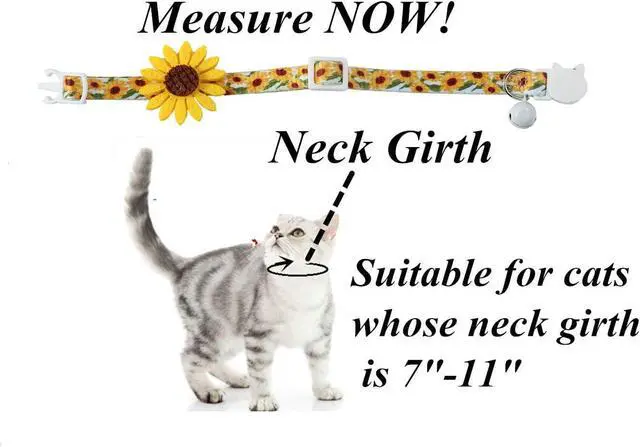 Alt view image 3 of 3 - Flower Cat Collar with Detachable Sunflower Charm,Yellow Breakaway Kitten Collar with Bell