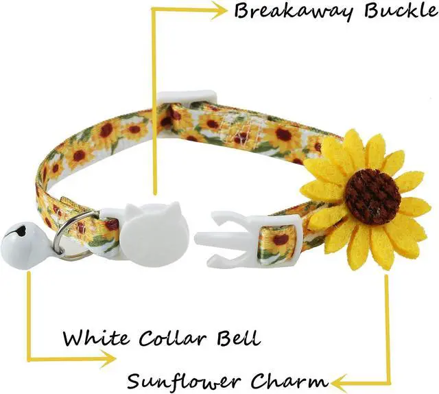 Alt view image 2 of 3 - Flower Cat Collar with Detachable Sunflower Charm,Yellow Breakaway Kitten Collar with Bell