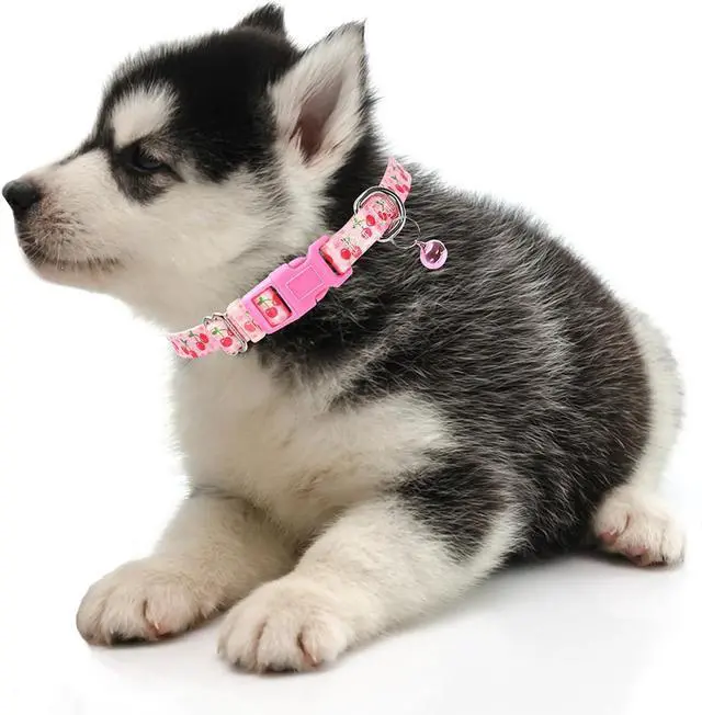 Alt view image 2 of 7 - Cute Dog Collar with Bell,Pink Puppy Collar Tiny Cat Collars(Cherry XS) | Small dog collar with bell,Adjustable & Lightweight for XS & S Dogs, Comfortable & Safe for Everyday Use