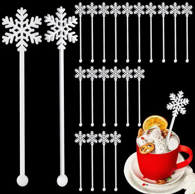 Main image of SiliFine 30 Pcs Christmas Drink Stirrers Snowflake Stir Sticks | 5.91" Swizzle Sticks Hot Cocoa Bar Supplies, Reusable Coffee Bar Decorations, Cocktails, Xmas Winter Party Favors,White