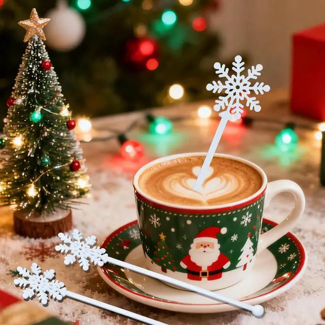 Alt view image 5 of 7 - 30pcs Snowflake Drink Stirrers Christmas Plastic Swizzle Sticks Beverage Winter Stir Sticks Reusable Coffee Cocktail Stirrers Bar Supplies for Cocktail Xmas Party Decor Winter Holiday Cocoa Bar