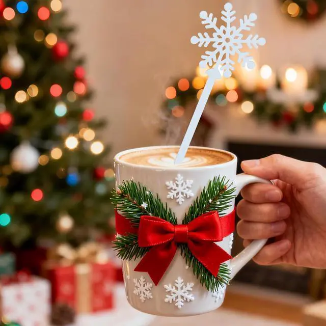 Alt view image 4 of 7 - 30pcs Snowflake Drink Stirrers Christmas Plastic Swizzle Sticks Beverage Winter Stir Sticks Reusable Coffee Cocktail Stirrers Bar Supplies for Cocktail Xmas Party Decor Winter Holiday Cocoa Bar