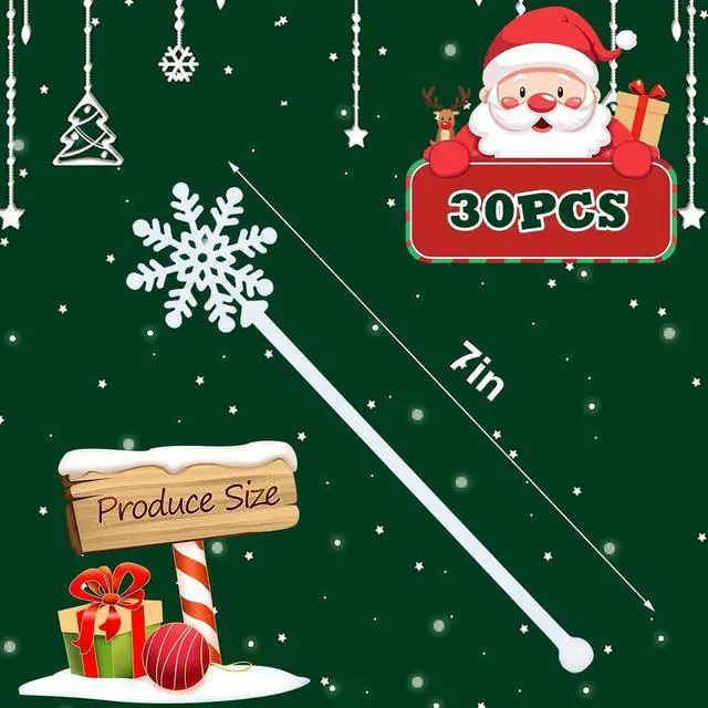 Alt view image 2 of 7 - 30pcs Snowflake Drink Stirrers Christmas Plastic Swizzle Sticks Beverage Winter Stir Sticks Reusable Coffee Cocktail Stirrers Bar Supplies for Cocktail Xmas Party Decor Winter Holiday Cocoa Bar