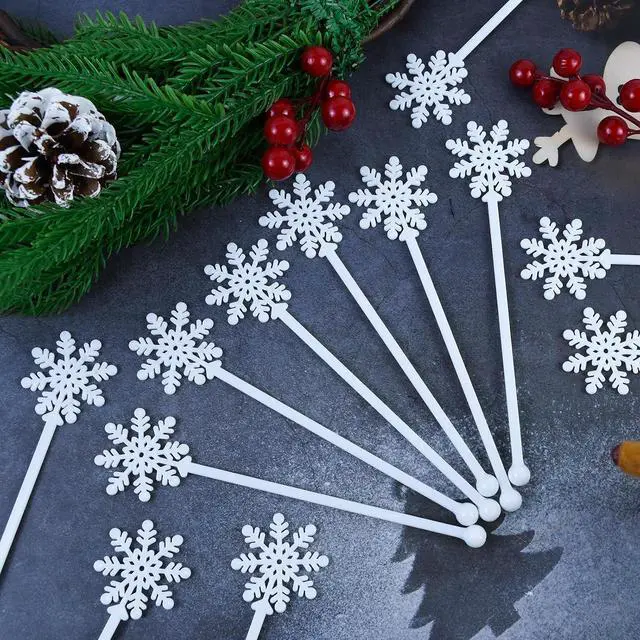 Alt view image 3 of 7 - 30pcs Snowflake Drink Stirrers Christmas Plastic Swizzle Sticks Beverage Winter Stir Sticks Reusable Coffee Cocktail Stirrers Bar Supplies for Cocktail Xmas Party Decor Winter Holiday Cocoa Bar