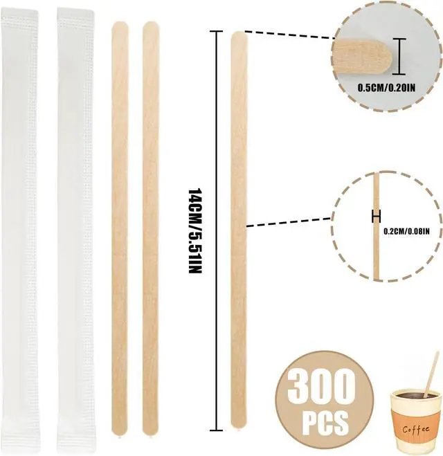 Alt view image 2 of 7 - 300 Pcs Coffee Stirrers Individually Wrapped, 5.5 Inch Wooden Coffee Stir Sticks, Coffee Stirs Disposable with Smooth Round Ends for Coffee, Cocktail, Drinks Coffee Bar Accessories
