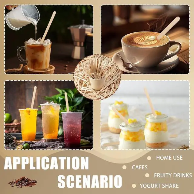 Alt view image 4 of 7 - 300 Pcs Coffee Stirrers Individually Wrapped, 5.5 Inch Wooden Coffee Stir Sticks, Coffee Stirs Disposable with Smooth Round Ends for Coffee, Cocktail, Drinks Coffee Bar Accessories