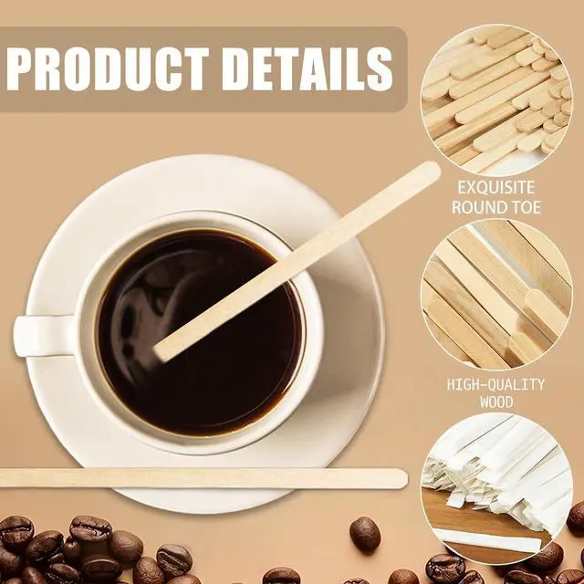 Alt view image 3 of 7 - 300 Pcs Coffee Stirrers Individually Wrapped, 5.5 Inch Wooden Coffee Stir Sticks, Coffee Stirs Disposable with Smooth Round Ends for Coffee, Cocktail, Drinks Coffee Bar Accessories