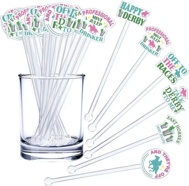 Main image of Jingmore 24 Pcs Derby Day Cocktail Stirrer Horse Racing Cocktail Sticks Acrylic Reusable Derby Stirrer for Derby Day Equestrian Themed Event(Phrase Style)