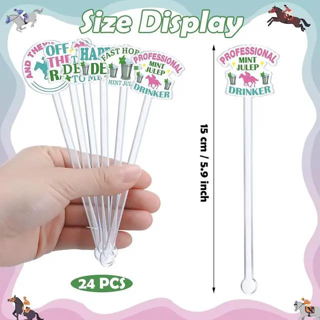 Alt view image 2 of 6 - Jingmore 24 Pcs Derby Day Cocktail Stirrer Horse Racing Cocktail Sticks Acrylic Reusable Derby Stirrer for Derby Day Equestrian Themed Event(Phrase Style)