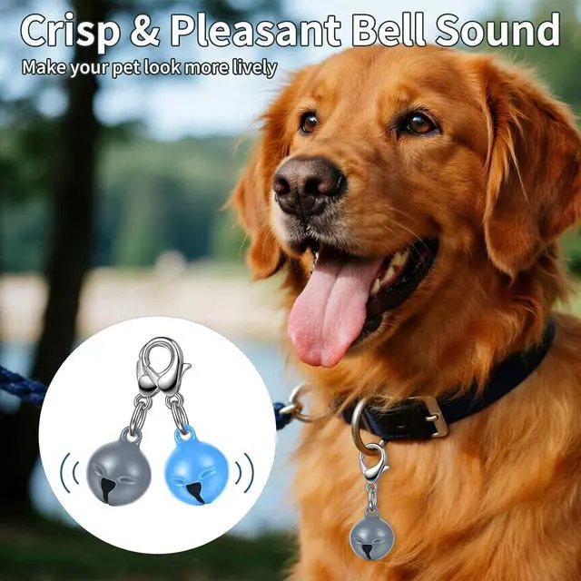 Alt view image 4 of 7 - Larrel 14 Pcs Pet Bell, Small Dog Collar Bell with Key Rings Clasps Cat Collar Charms Pet Pendant Accessories for Small Animal Dog Goat Puppy Kitty Pets Training to go Outside 1/2-Inch (Colourful)