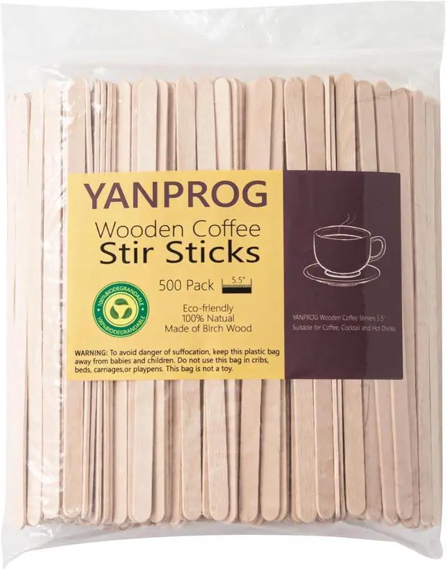 Main image of Wooden Coffee Stirrers 5.5" Coffee Stir Sticks 500 Pcs, Natural Birch Round End Thick Birch Wood Eco-Friendly Suitable for Coffee, Cocktail and Hot Drinks