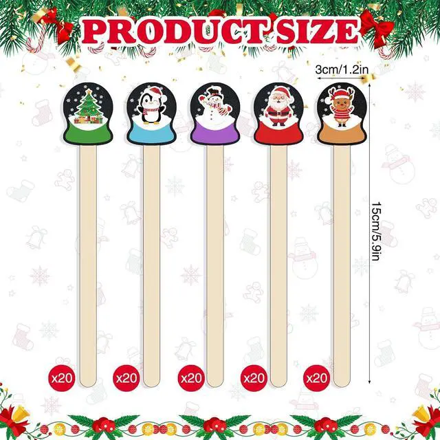 Alt view image 2 of 7 - 100 Pcs Christmas Coffee Stirrers Wood Cocktail Coffee Stir Sticks Disposable Drink Stirrers for Stirring Hot Chocolate Milkshake Restaurant Home Office Party Supplies