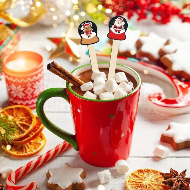 Alt view image 4 of 7 - 100 Pcs Christmas Coffee Stirrers Wood Cocktail Coffee Stir Sticks Disposable Drink Stirrers for Stirring Hot Chocolate Milkshake Restaurant Home Office Party Supplies