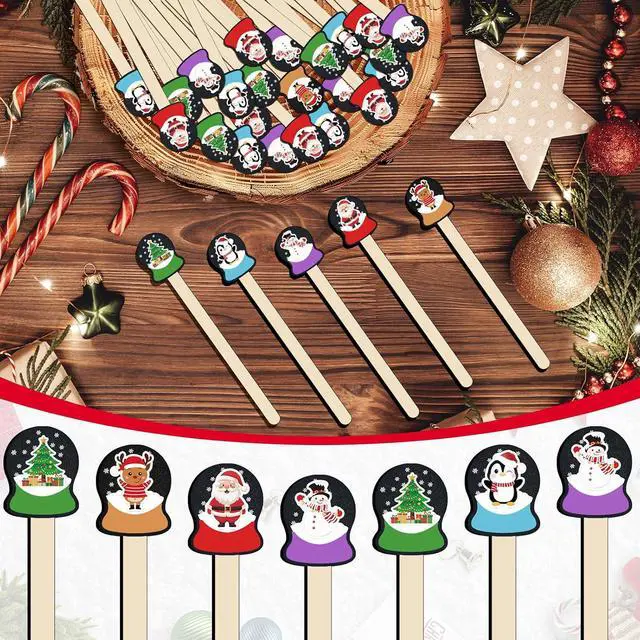 Alt view image 3 of 7 - 100 Pcs Christmas Coffee Stirrers Wood Cocktail Coffee Stir Sticks Disposable Drink Stirrers for Stirring Hot Chocolate Milkshake Restaurant Home Office Party Supplies