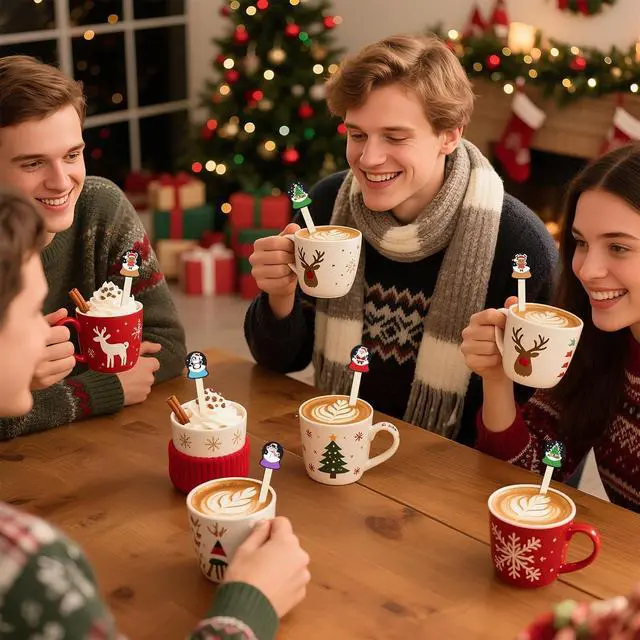 Alt view image 5 of 7 - 100 Pcs Christmas Coffee Stirrers Wood Cocktail Coffee Stir Sticks Disposable Drink Stirrers for Stirring Hot Chocolate Milkshake Restaurant Home Office Party Supplies
