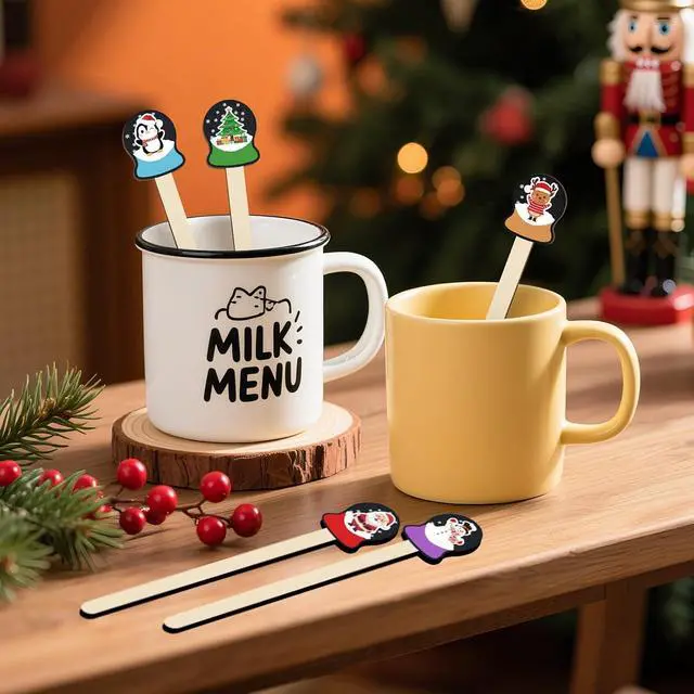 Alt view image 7 of 7 - 100 Pcs Christmas Coffee Stirrers Wood Cocktail Coffee Stir Sticks Disposable Drink Stirrers for Stirring Hot Chocolate Milkshake Restaurant Home Office Party Supplies