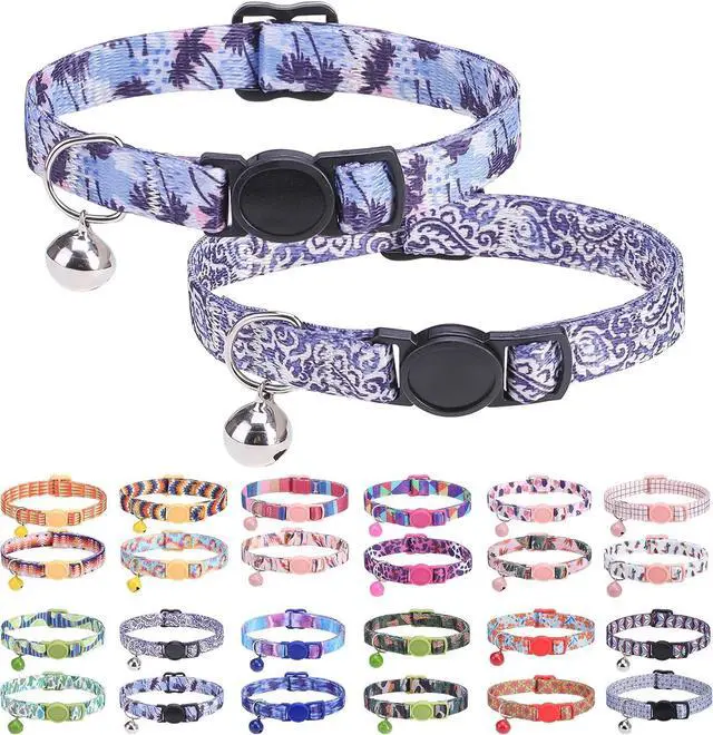 Main image of Breakaway Cat Collars for Girl Boy Cats, Spring Summer All Weather Cat Collar Personalized Pattern 2 Pack,Cute Classic Safety Buckles and Bells,Adjustable Printed Nylon Colorful Kitten Collar