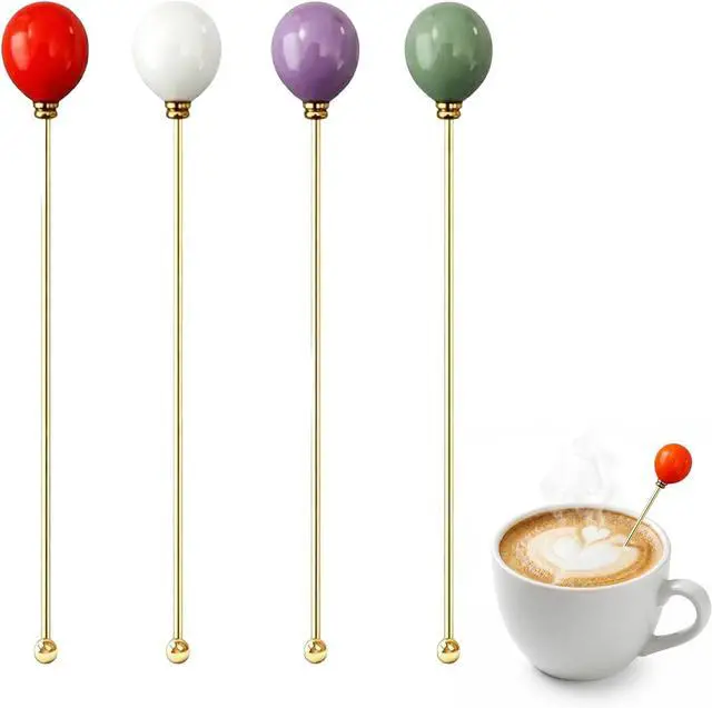 Main image of 8.5 in Candy Coffee Stirring Spoons, Stainless Steel, Set of 6 | Long reusable coffee spoons for lattes, milkshakes, tea and cocktails, candy-shaped handle, dishwasher safe