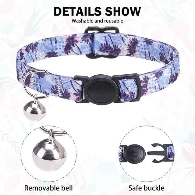 Alt view image 3 of 7 - Breakaway Cat Collars for Girl Boy Cats, Spring Summer All Weather Cat Collar Personalized Pattern 2 Pack,Cute Classic Safety Buckles and Bells,Adjustable Printed Nylon Colorful Kitten Collar