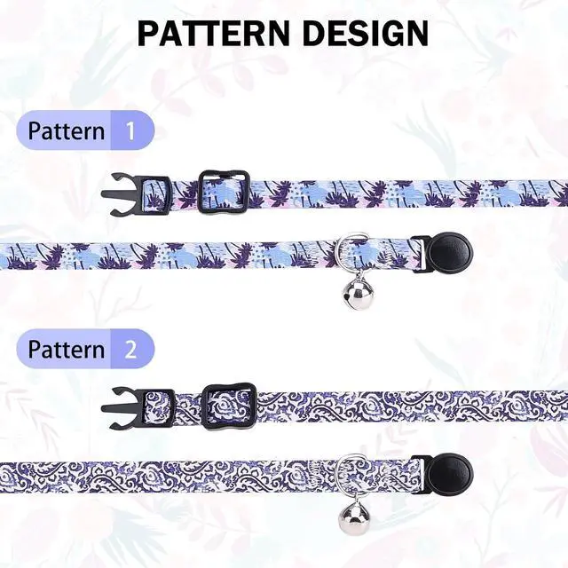 Alt view image 4 of 7 - Breakaway Cat Collars for Girl Boy Cats, Spring Summer All Weather Cat Collar Personalized Pattern 2 Pack,Cute Classic Safety Buckles and Bells,Adjustable Printed Nylon Colorful Kitten Collar