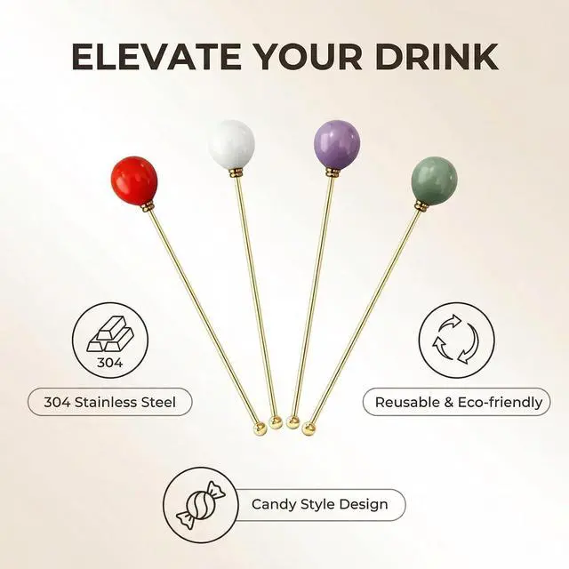 Alt view image 7 of 7 - 7 in Candy Coffee Stirring Spoons, Stainless Steel, Set of 6 | Reusable beverage stirrers for coffee, tea, smoothies, milkshakes and cocktails, candy-shaped handle