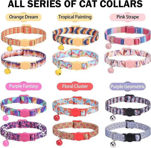 Alt view image 7 of 7 - Breakaway Cat Collars for Girl Boy Cats, Spring Summer All Weather Cat Collar Personalized Pattern 2 Pack,Cute Classic Safety Buckles and Bells,Adjustable Printed Nylon Colorful Kitten Collar