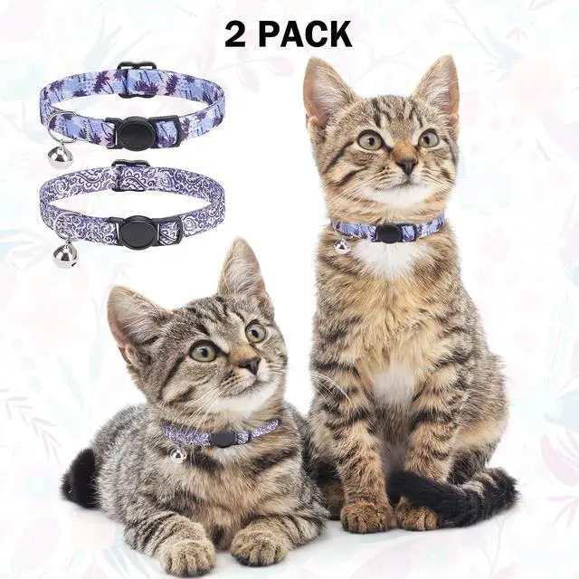 Alt view image 6 of 7 - Breakaway Cat Collars for Girl Boy Cats, Spring Summer All Weather Cat Collar Personalized Pattern 2 Pack,Cute Classic Safety Buckles and Bells,Adjustable Printed Nylon Colorful Kitten Collar