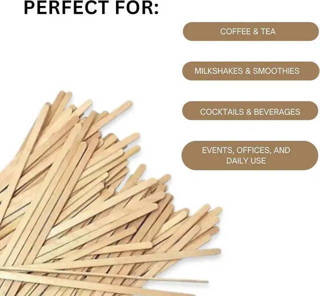 Alt view image 2 of 3 - Jiaz Enterprises-4.3 inch Wooden Coffee Stirrers, 450 Count Disposable Stir Sticks for Coffee & Cocktails, Wooden Beverage Mixer with Smooth Ends, Swizzle Drink Sticks
