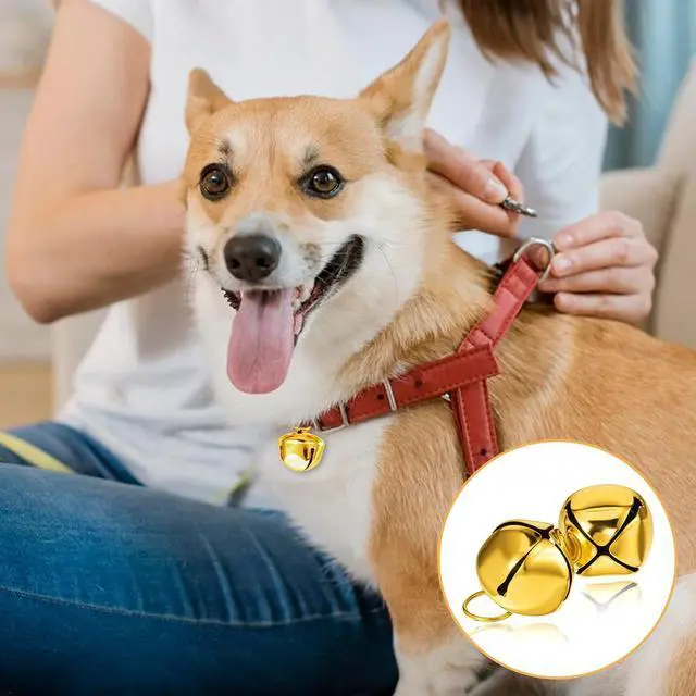 Alt view image 2 of 7 - Xthrotsenk 2 Pcs Gold Large Dog Bells 1.18'' Dog Collar Loud Bells Cat Bell Collars Handmade Metal Puppy Hanging Ring Bell with Ring Pet Pendant Accessories for Dogs Cat Pet
