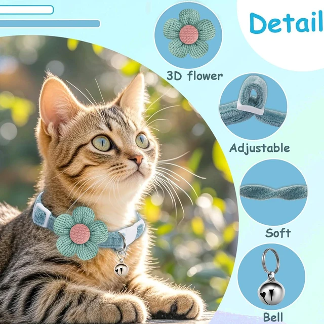 Alt view image 2 of 5 - Breakaway Cat Collars with Bells, MUZIEBA Kitten Collar for Girl Boy Adjustable Safety Kitty Collars for Cats Puppy and Small Pets (Blue + Green)