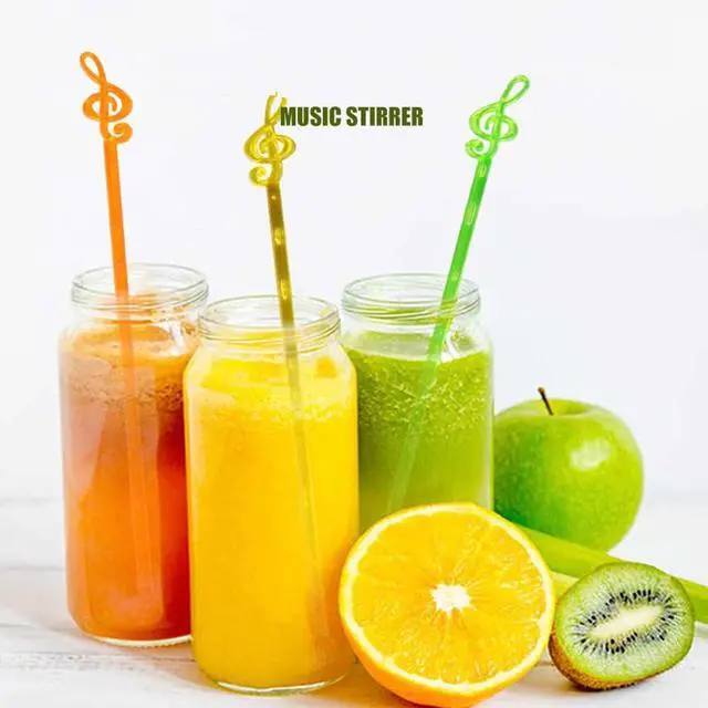 Alt view image 4 of 6 - 50Pcs 6.69 Inch Plastic Swizzle Sticks Cocktail Coffee Ice Drink Stirrers Stirring Rod Musical Notes Top Swizzle Stick Multicolor Stir Sticks for Home Bar Party Favor