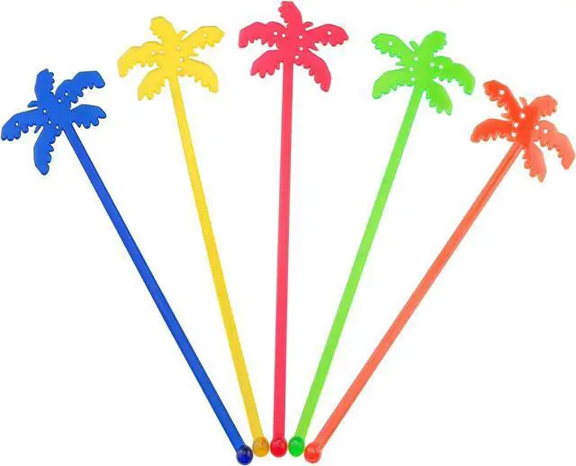 Main image of 50PCS Coconut Decorative Stirring Sticks Tropical Ice Drinks Cocktails Coffee Stirrers For Bars Restaurants Weddings Hawaiian Parties 5 Colors Mixed Colors Plastic Mixing Sticks Fruit Sticks