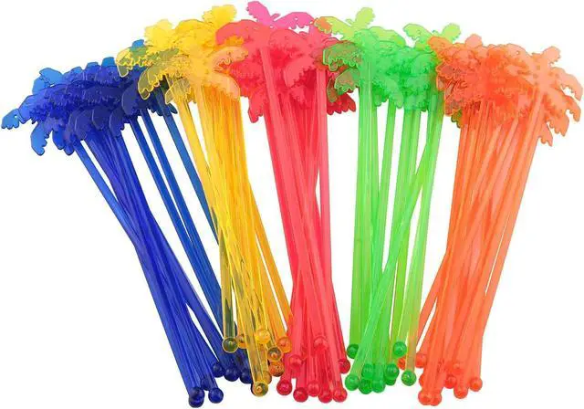 Alt view image 2 of 5 - 50PCS Coconut Decorative Stirring Sticks Tropical Ice Drinks Cocktails Coffee Stirrers For Bars Restaurants Weddings Hawaiian Parties 5 Colors Mixed Colors Plastic Mixing Sticks Fruit Sticks