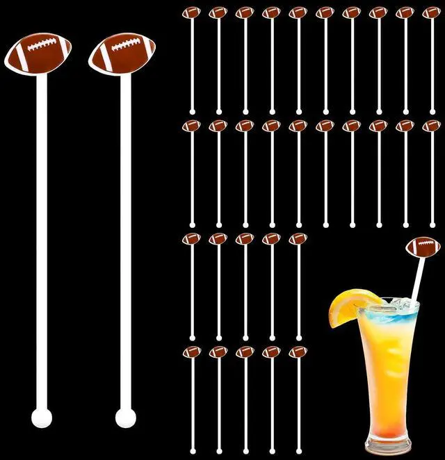 Main image of Nuogo 30 Pcs Football Drink Stirrers 6 Inch Football Cocktail Swizzle Stick | Reusable Plastic Coffee Stirrers, Sports Club Cocktail Stirrer, Drink Stirrers for Coffee Bar Football Party Decoration