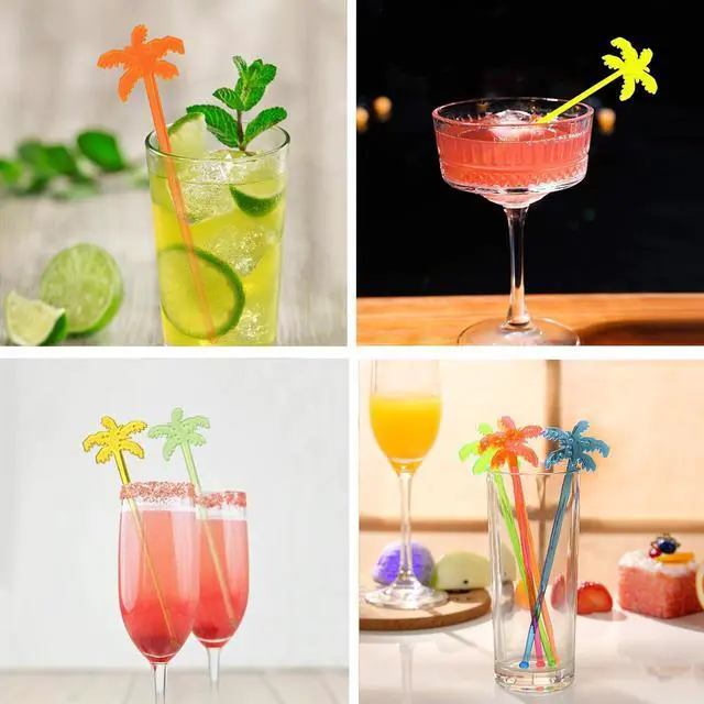Alt view image 5 of 5 - 50PCS Coconut Decorative Stirring Sticks Tropical Ice Drinks Cocktails Coffee Stirrers For Bars Restaurants Weddings Hawaiian Parties 5 Colors Mixed Colors Plastic Mixing Sticks Fruit Sticks