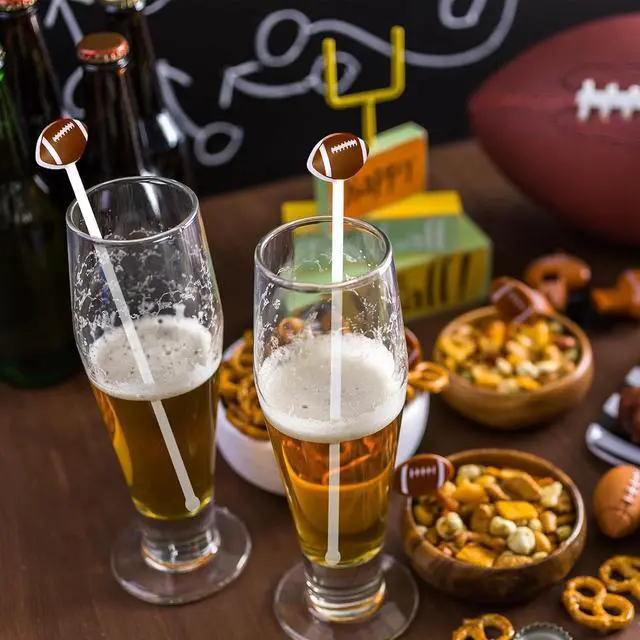 Alt view image 5 of 6 - Nuogo 30 Pcs Football Drink Stirrers 6 Inch Football Cocktail Swizzle Stick | Reusable Plastic Coffee Stirrers, Sports Club Cocktail Stirrer, Drink Stirrers for Coffee Bar Football Party Decoration