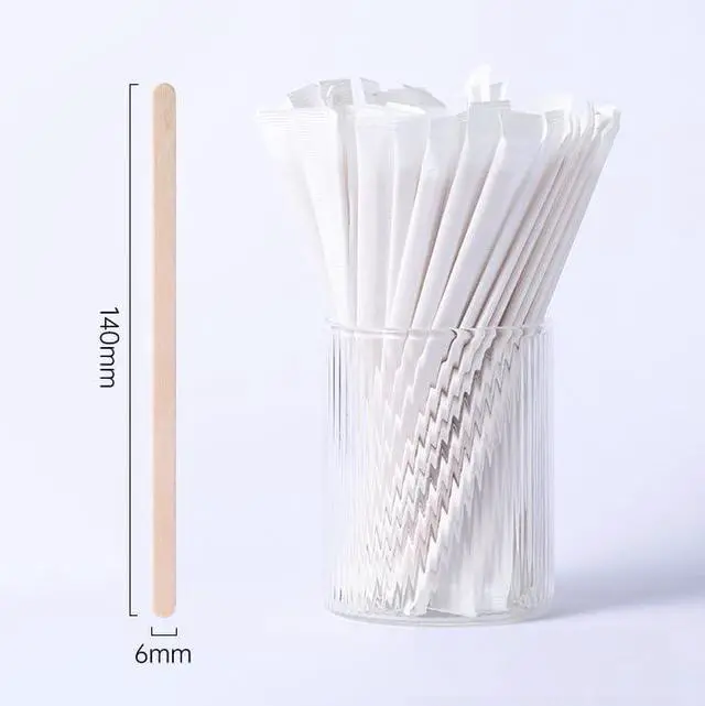 Alt view image 3 of 7 - 500 Pieces 5.5" Wooden Coffee Stirrer Individual Wrapped Coffee Stir Sticks Disposable Coffee Stir Sticks Wooden Drink Stirrer Sticks Wooden Stirrers for Coffee Cocktail Milk Beverage
