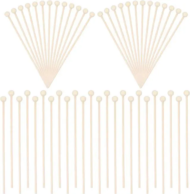 Main image of 50 Pack Rock Candy Sticks with Ball 6 Inch Wooden Rock Candy Sticks with Ball Tips Wood Swizzles Stick for Cake Pops Drink Stirrer Stick for Coffee Chocolate Dipping Appetizer Skewers Christmas