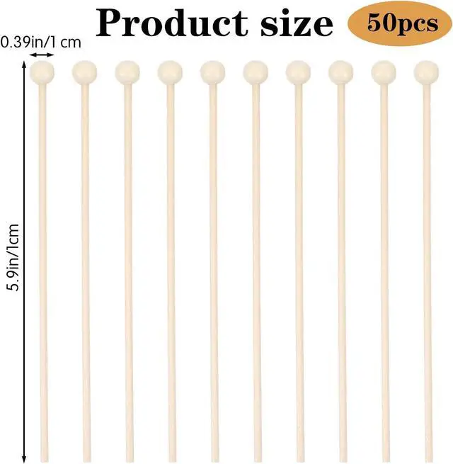 Alt view image 2 of 7 - 50 Pack Rock Candy Sticks with Ball 6 Inch Wooden Rock Candy Sticks with Ball Tips Wood Swizzles Stick for Cake Pops Drink Stirrer Stick for Coffee Chocolate Dipping Appetizer Skewers Christmas