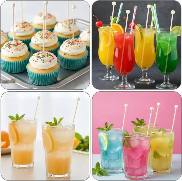 Alt view image 5 of 7 - 50 Pack Rock Candy Sticks with Ball 6 Inch Wooden Rock Candy Sticks with Ball Tips Wood Swizzles Stick for Cake Pops Drink Stirrer Stick for Coffee Chocolate Dipping Appetizer Skewers Christmas
