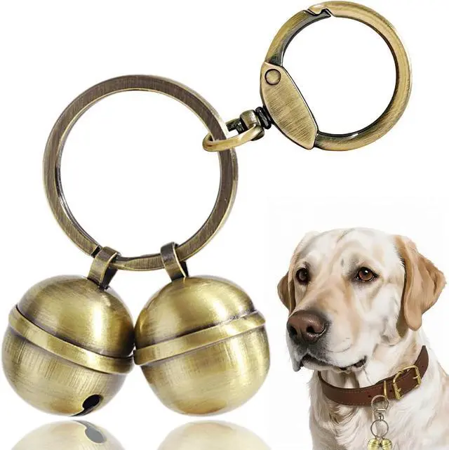 Main image of 2 Extra-Loud Copper Dog Bells for Medium-Large Dog Collars | Quick-Release Clasp, Audible Tracking Bell, Handmade Copper, 21mm x 27mm Size, for Outdoor Hiking & Pet SafetyLarge)
