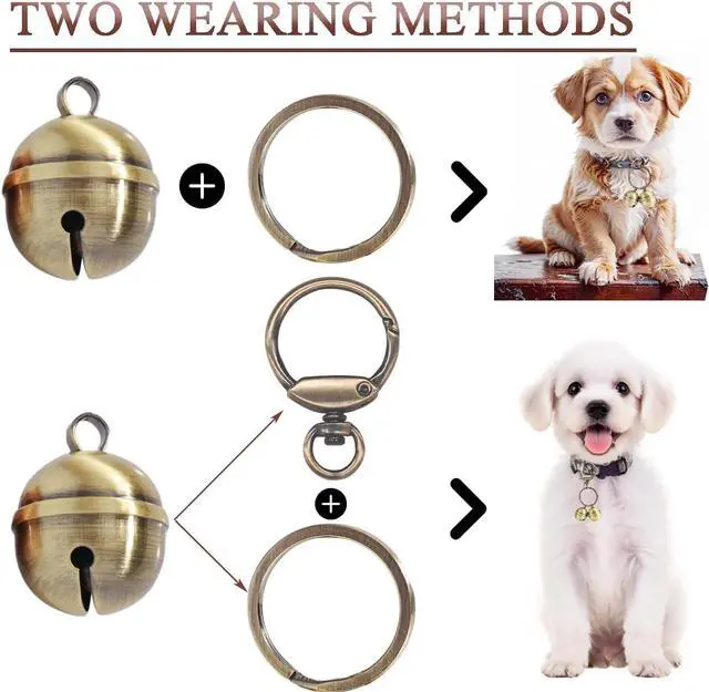 Alt view image 2 of 7 - 2 Extra-Loud Copper Dog Bells for Medium-Large Dog Collars | Quick-Release Clasp, Audible Tracking Bell, Handmade Copper, 21mm x 27mm Size, for Outdoor Hiking & Pet SafetyLarge)