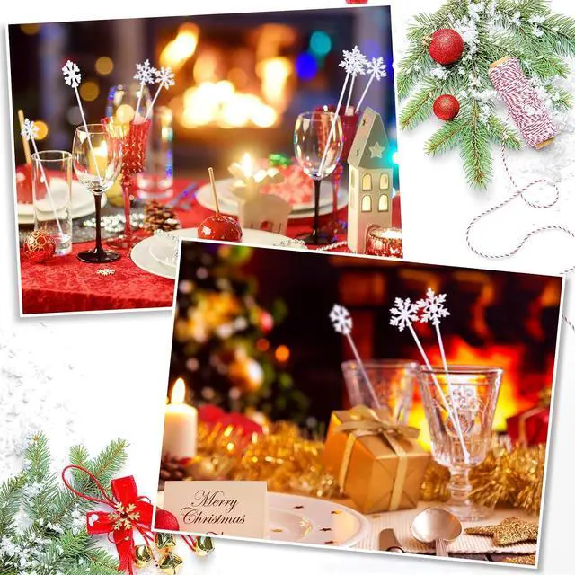 Alt view image 5 of 7 - Potchen 30 Pcs Snowflake Coffee Stirrers Winter 6 Inch Christmas Cocktail Picks Snowflake Drink Swizzle Sticks Reusable Drink Stirrers Hot Cocoa Chocolate Stick Supplies for Cocktail Xmas Party Decor