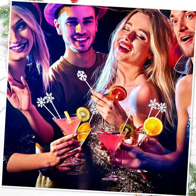 Alt view image 6 of 7 - Potchen 30 Pcs Snowflake Coffee Stirrers Winter 6 Inch Christmas Cocktail Picks Snowflake Drink Swizzle Sticks Reusable Drink Stirrers Hot Cocoa Chocolate Stick Supplies for Cocktail Xmas Party Decor