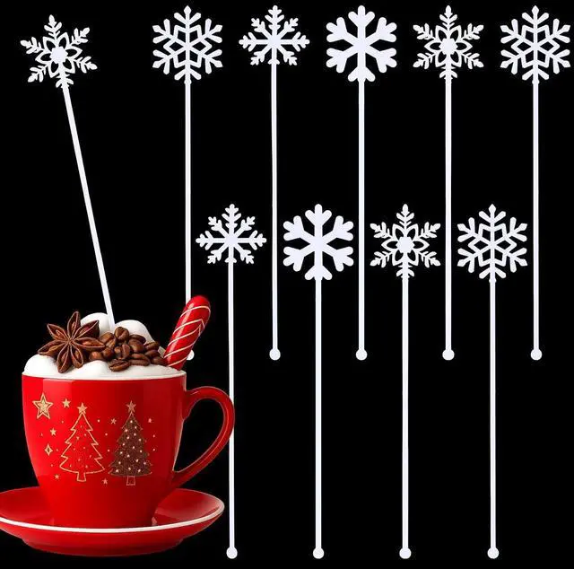 Main image of Potchen 30 Pcs Snowflake Coffee Stirrers Winter 6 Inch Christmas Cocktail Picks Snowflake Drink Swizzle Sticks Reusable Drink Stirrers Hot Cocoa Chocolate Stick Supplies for Cocktail Xmas Party Decor