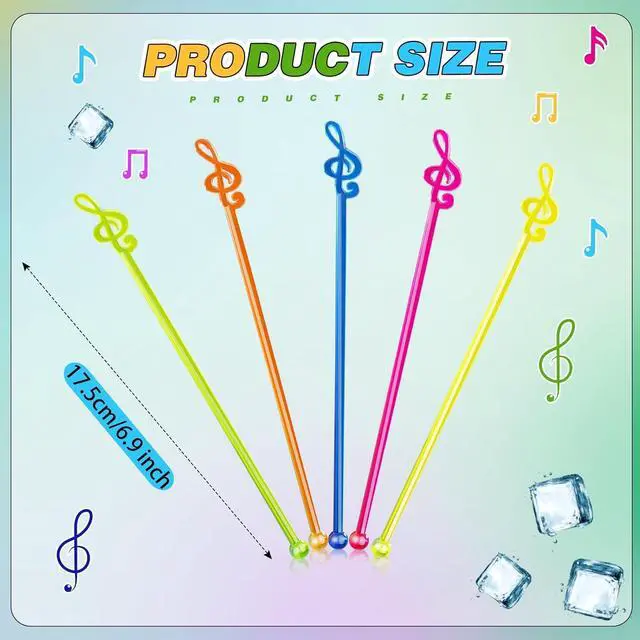 Alt view image 4 of 7 - Reallnaive 100 Pcs Swizzle Stick Cocktail Drinks Stirrers,Musical Notes | Music Disposable Plastic Stirring Sticks for Bar Juices Chocolate Milk Home Restaurant Party