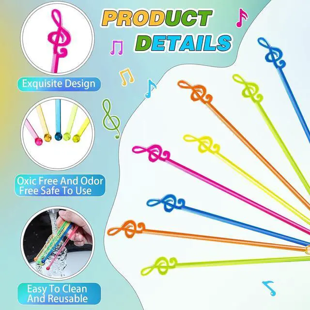Alt view image 5 of 7 - Reallnaive 100 Pcs Swizzle Stick Cocktail Drinks Stirrers,Musical Notes | Music Disposable Plastic Stirring Sticks for Bar Juices Chocolate Milk Home Restaurant Party