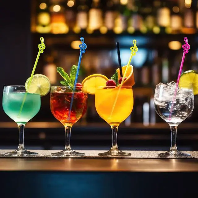 Alt view image 3 of 7 - Reallnaive 100 Pcs Swizzle Stick Cocktail Drinks Stirrers,Musical Notes | Music Disposable Plastic Stirring Sticks for Bar Juices Chocolate Milk Home Restaurant Party