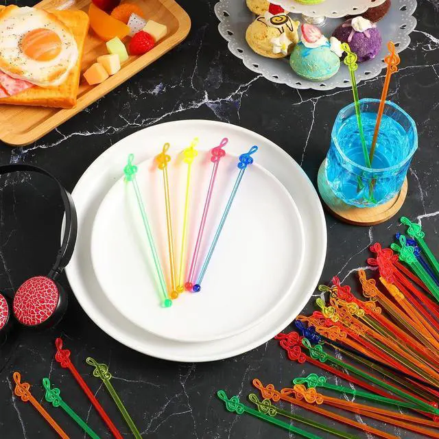 Alt view image 2 of 7 - Reallnaive 100 Pcs Swizzle Stick Cocktail Drinks Stirrers,Musical Notes | Music Disposable Plastic Stirring Sticks for Bar Juices Chocolate Milk Home Restaurant Party