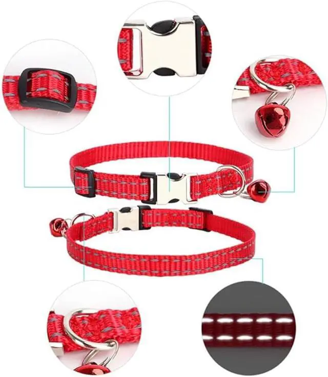 Alt view image 4 of 7 - Pink Puppy Collar with Bell, Reflective Nylon XS Cat XXS Dog Collars XSmall | Soft Adjustable Buckle for XXS XSmall Extra Small Dogs Tiny Pets Cats Boy Girl Female Male Kitten Yorkie Teacup Chihuahua